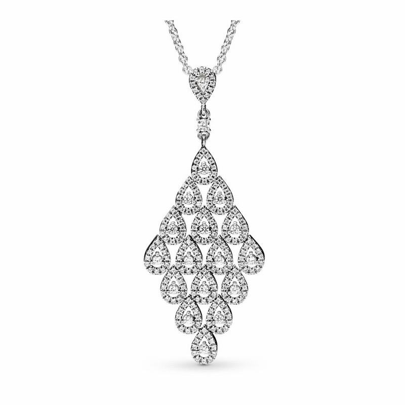 Pandora Cascading Glamour Necklace & Pendant Ireland - Sterling Silver/Cubic Zirconia - 072541GCK